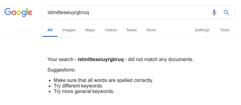 No results returned when searching the made-up word